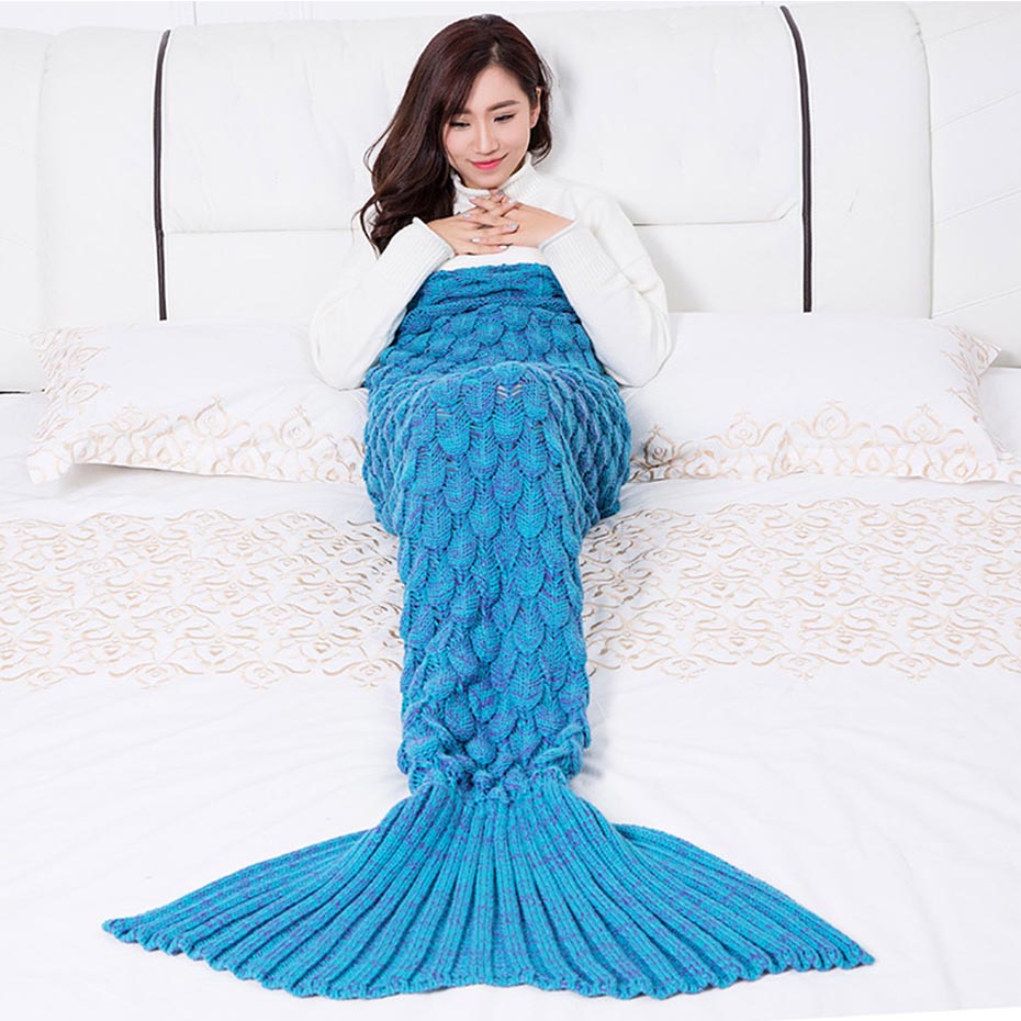 VIP LINK ISINOTEX Soft Knitted Mermaid Tail Blanket Crochet Handmade Sleeping Bag for Kids Adult Best Birthday Christmas Gift